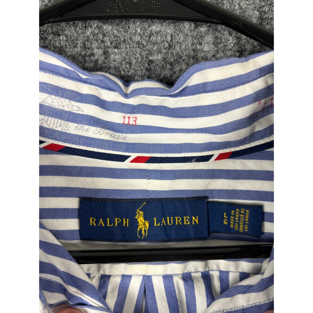 Ralph Lauren Striped Oxford Button Down Shirt Large Blue White Long Sleeve Pony - Picture 6 of 11